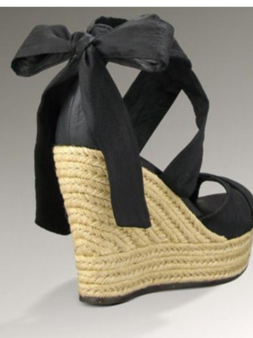 UGG Black Espadrille Wedge Sandals with Wrap Ties